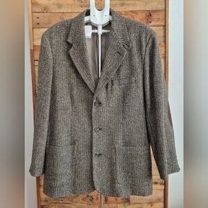 Gap VTG 90s Wool Blend Tweed Herringbone Sport Coat Blazer Mens 46R Suede Elbows